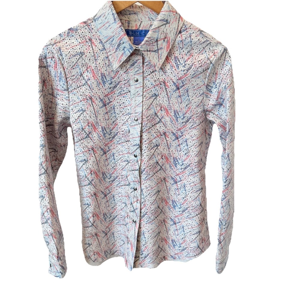 Blu Ice 100% Leather Snap Front Shirt Women's Sz Small Red White Blue Stars RARE